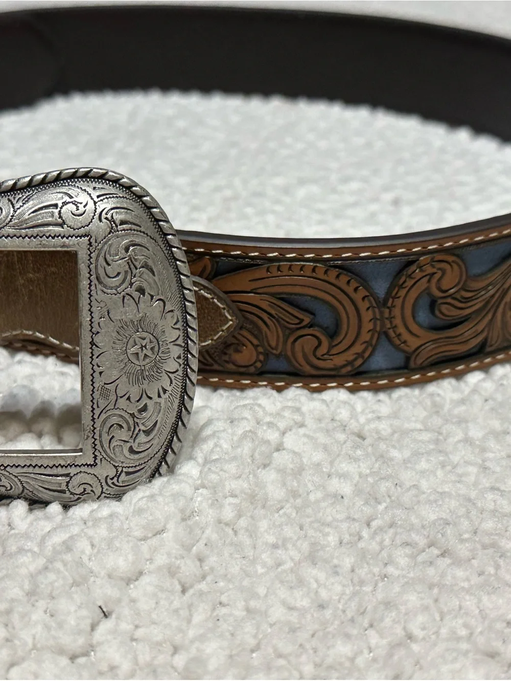 Cody James Men's Tan Floral Tooled Belt with Silver Engraved Buckle